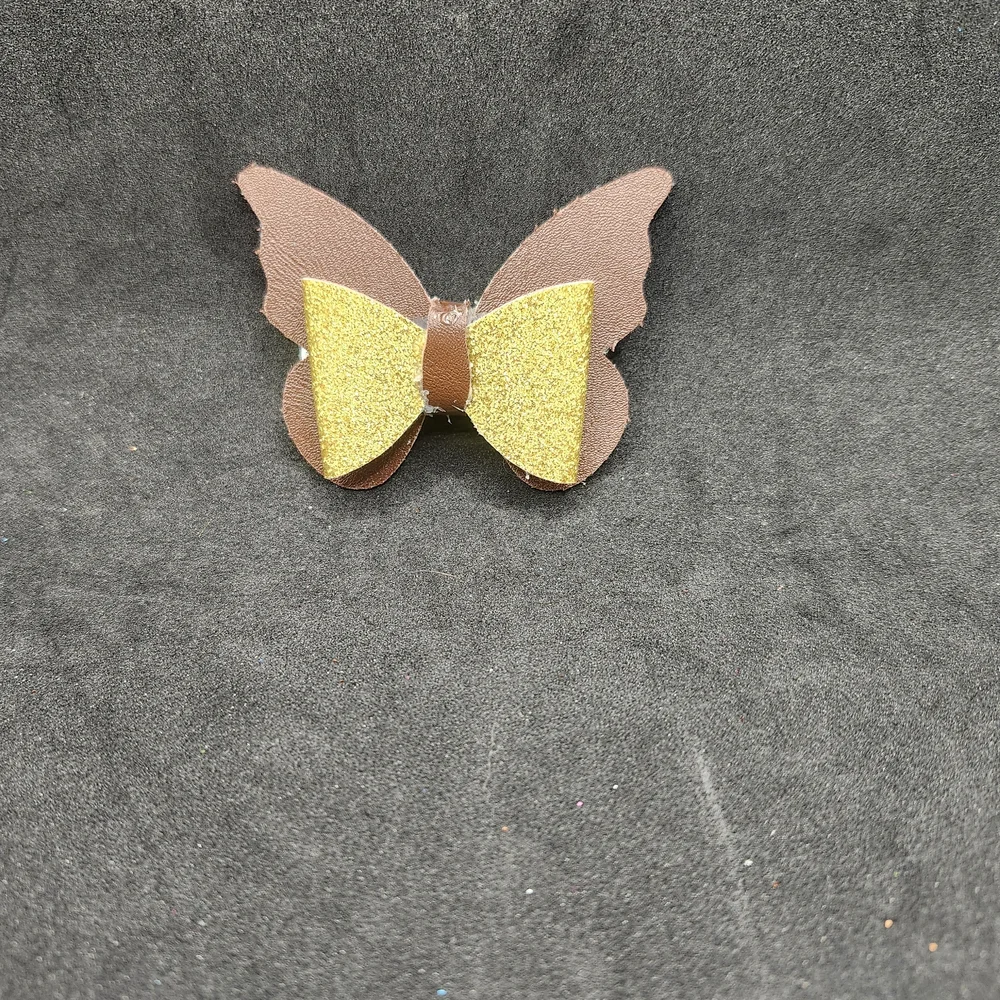 Hand Crafted Brown and Gold Butterfly Hair Clip Faux Leather